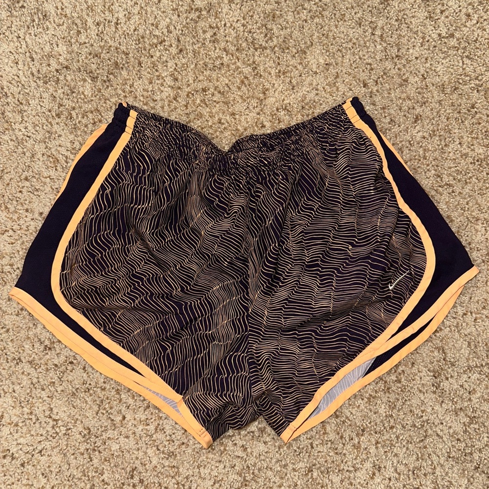 Nike Navy and Light Orange Printed Athletic Shorts | Tempo